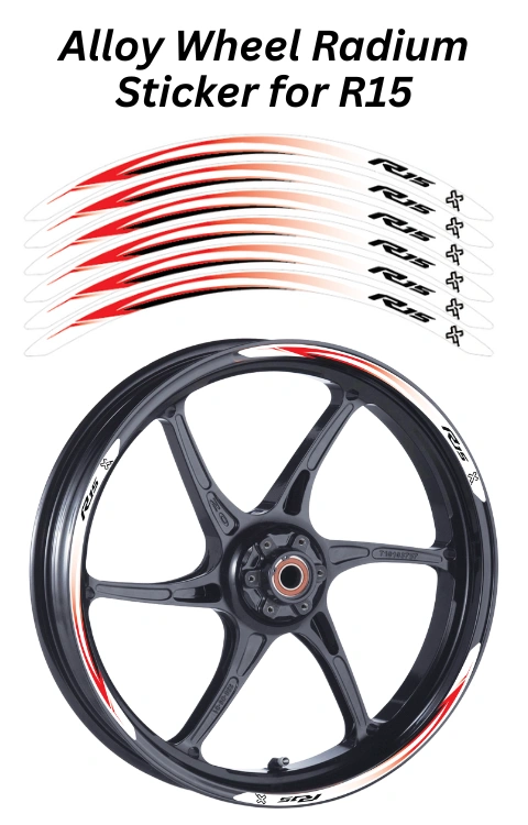 Alloy Wheel Radium Sticker Compatible with R15 V1/V2/V3/V4 | Printed In Premium Radium With FPF(Fade Protection Film), Water Proof, Precut Sticker, Pack Of 12